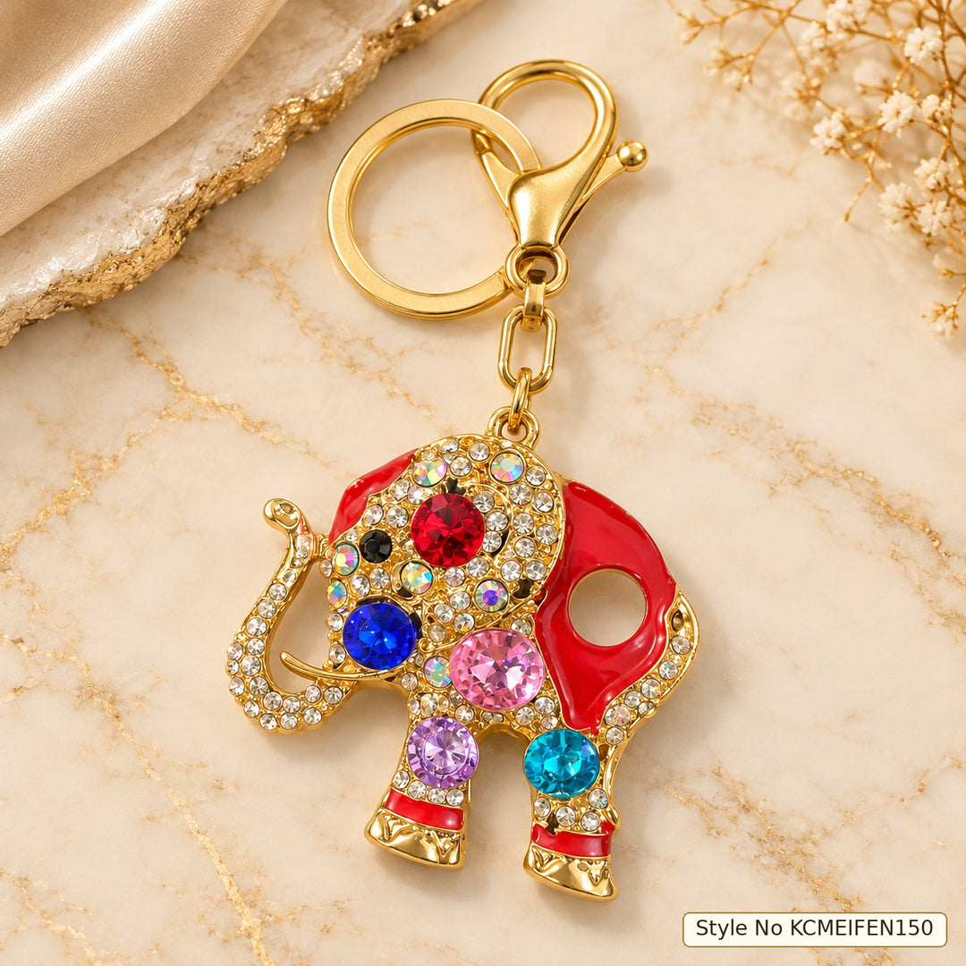 Colorful Elephant Keychain with Pink, Blue and Red Accents