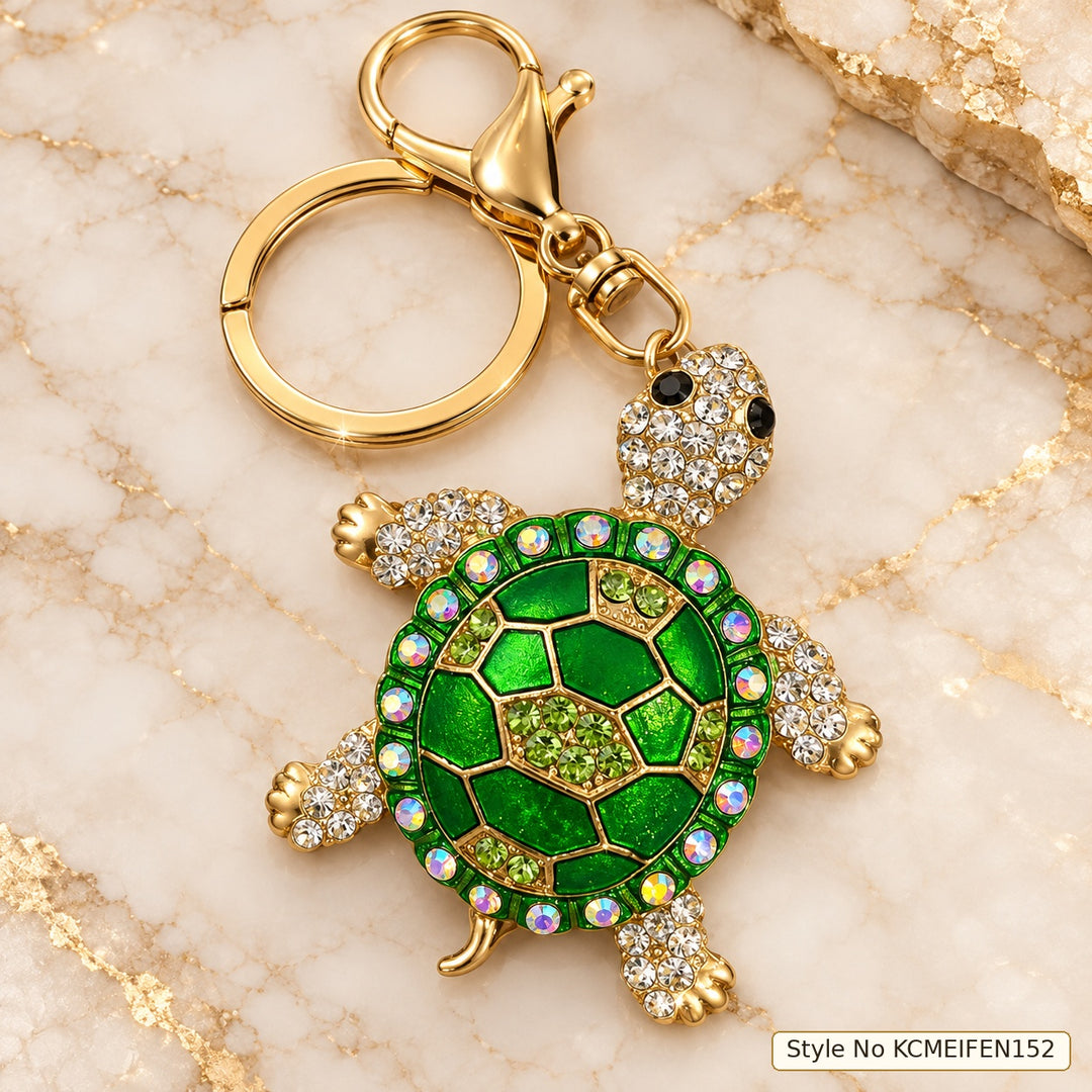 Green Turtle Keychain with Jeweled Shell
