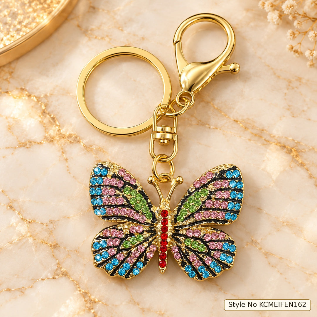 Butterfly Keychain with Pink, Blue and Green Wings