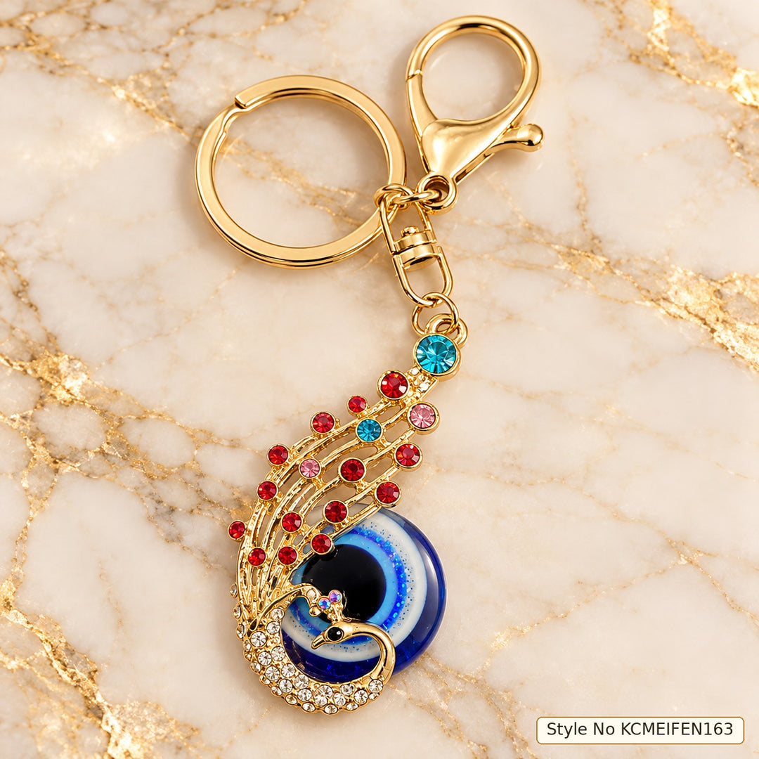 Peacock Keychain with Red, Gold and Blue Details