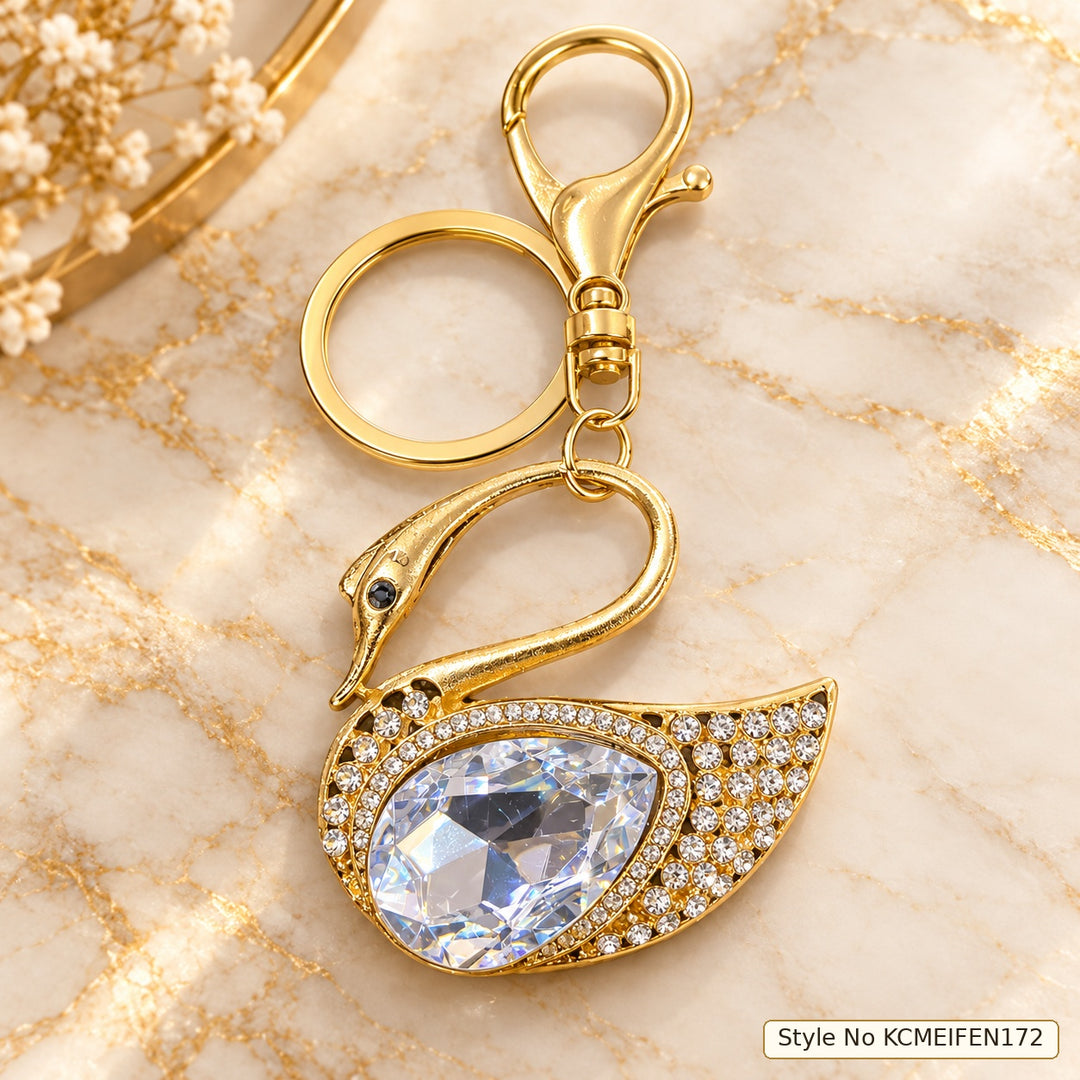 Swan Keychain with Large Clear Teardrop Accent