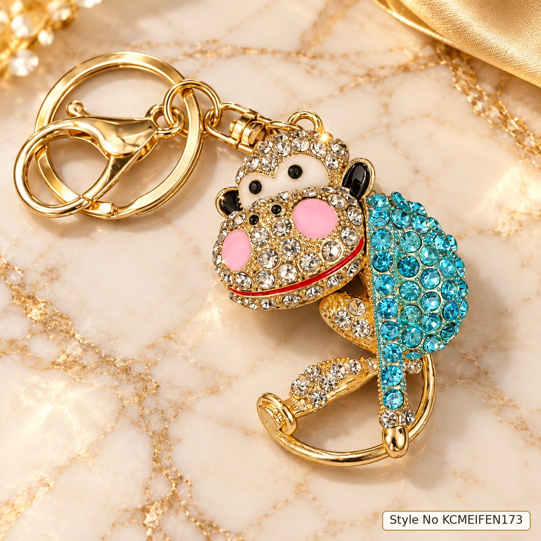 Jeweled Character Keychain with Pink Face and Turquoise Body