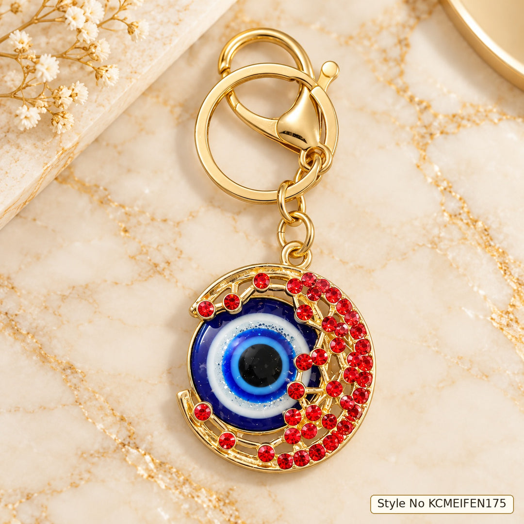 Round Evil Eye Keychain with Blue Center and Red Border