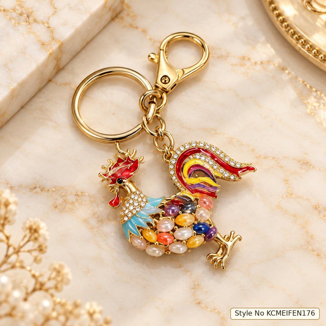 Bird Keychain with Red, Blue and Gold Details