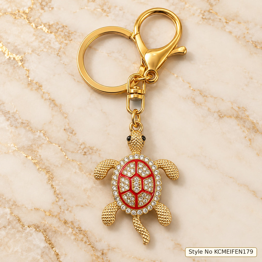 Turtle Keychain with Red and Clear Shell Pattern