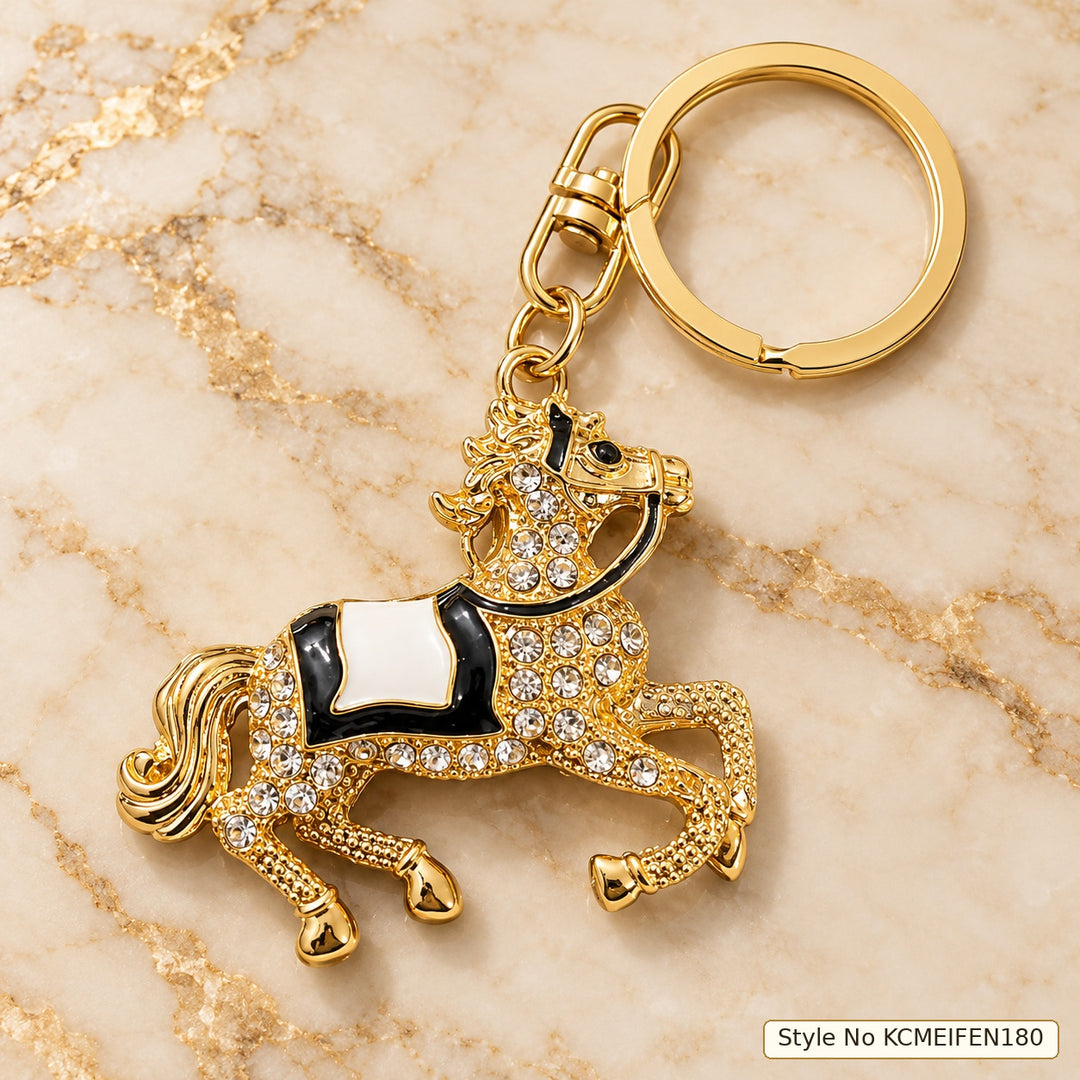 Gold-Tone Horse Keychain with Contrasting Saddle