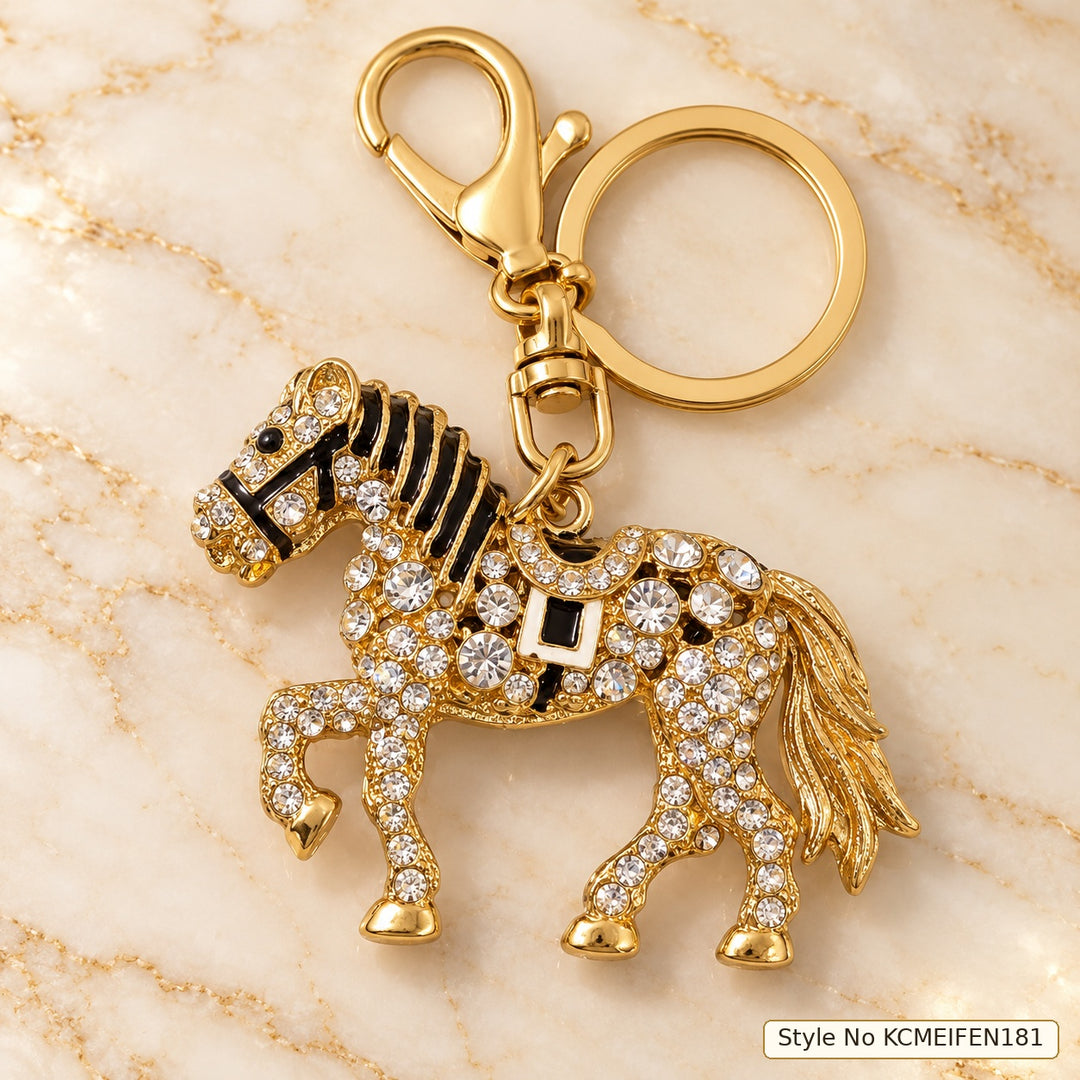 Jeweled Horse Keychain with Blue and Clear Accents