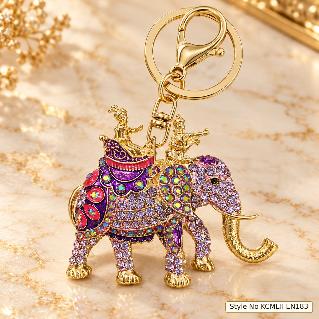 Purple Elephant Keychain with Colorful Blanket Details