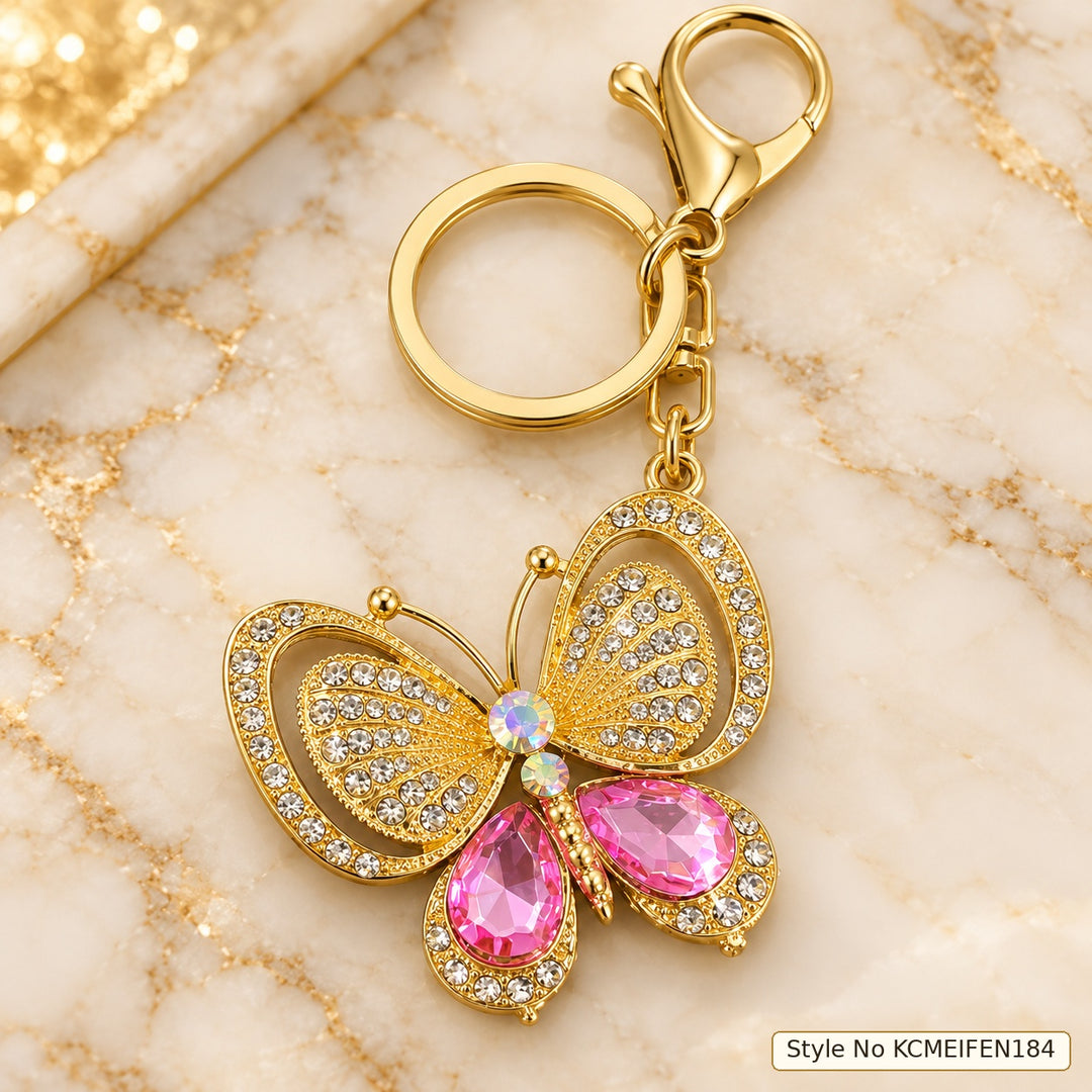 Butterfly Keychain with Pink Teardrop Wing Accents