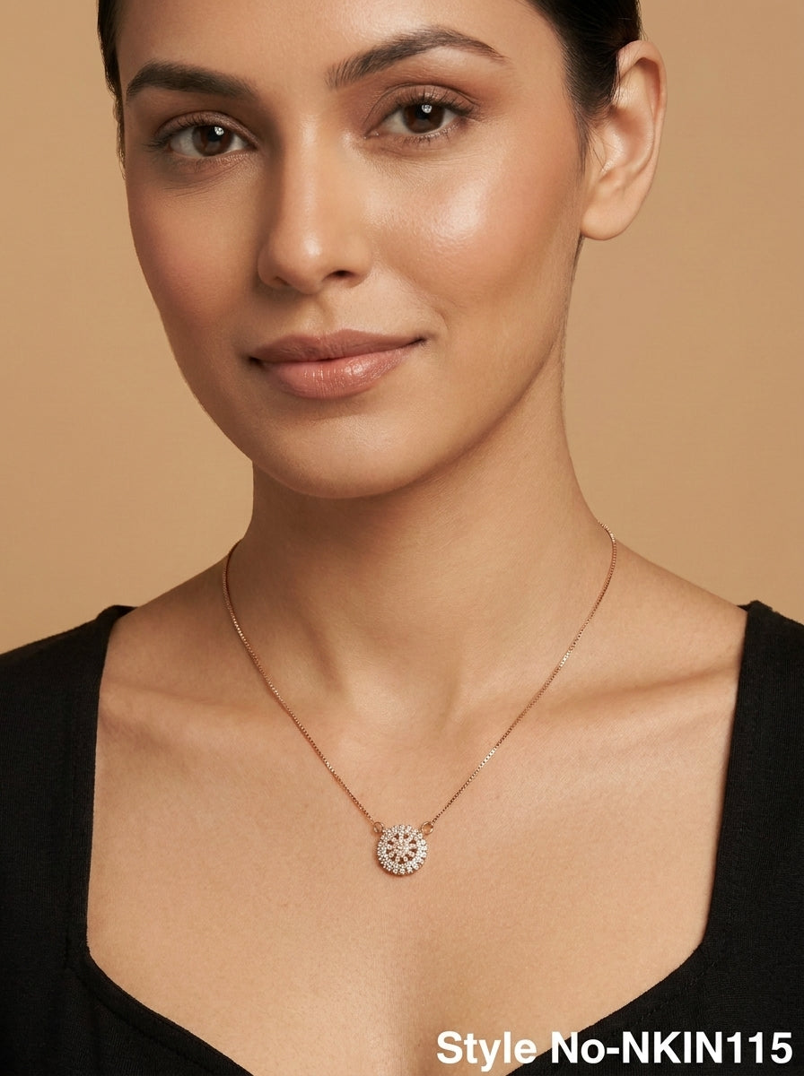 Rose Gold Sunburst Pendant Necklace | NKIN115