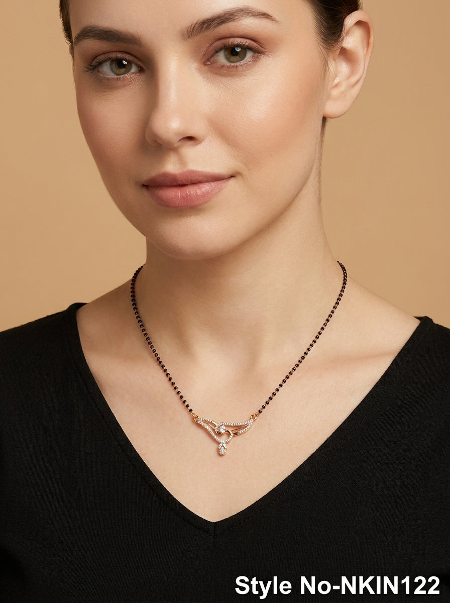 Black and Rose Gold Crystal Curve Necklace | NKIN122