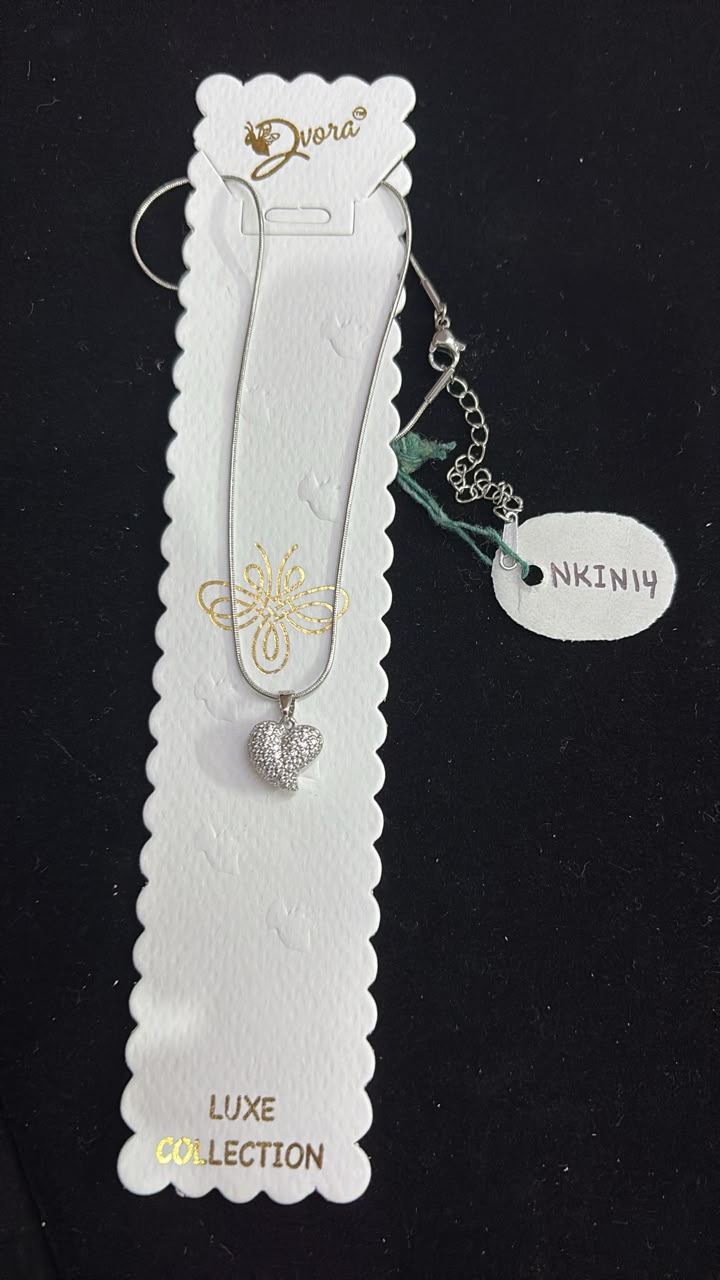 Silver Pavé Crystal Puffed Heart Pendant Necklace