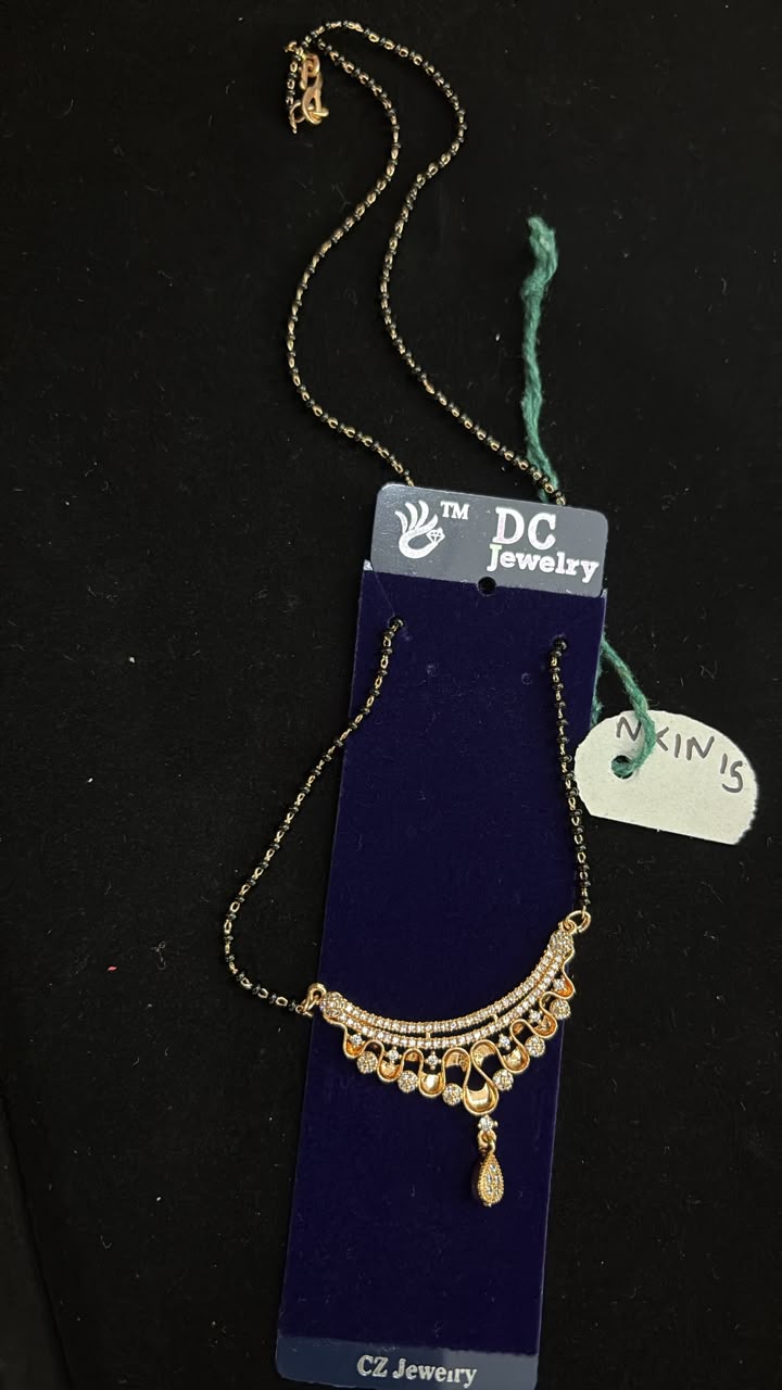 Gold Pavé Crystal Scalloped Curved Mangalsutra Pendant Necklace