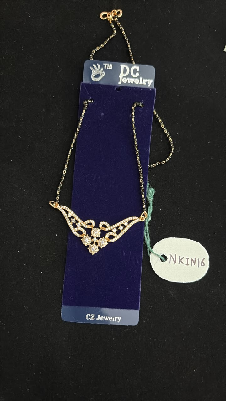 Gold Pavé Crystal Winged Floral Mangalsutra Pendant Necklace