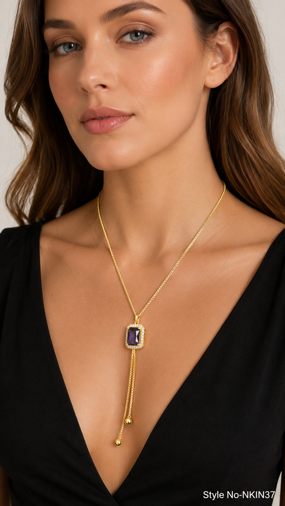 Gold Purple Stone Necklace | NKIN37
