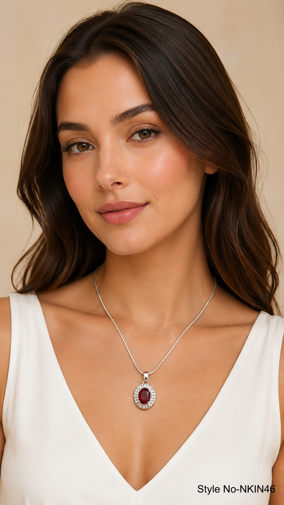 Silver Red Crystal Pendant Necklace | NKIN46