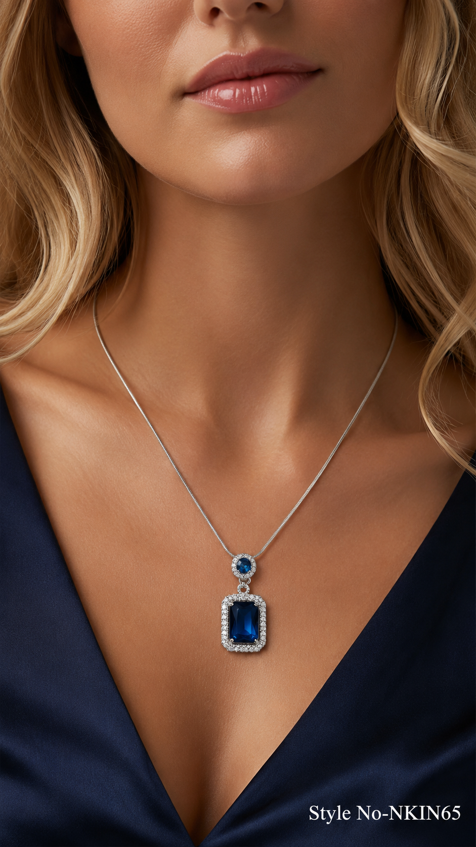Silver Blue Rectangle Pendant Necklace | NKIN65