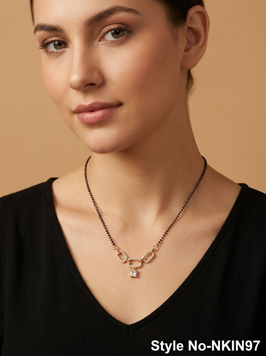 Black and Rose Gold Geometric Link Necklace | NKIN97