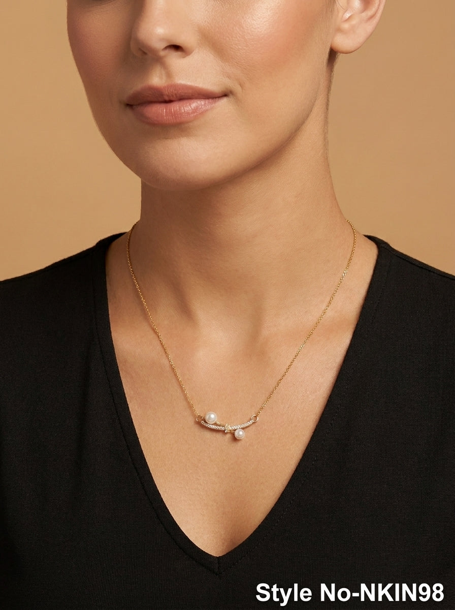 Rose Gold Pearl Station Necklace | NKIN98