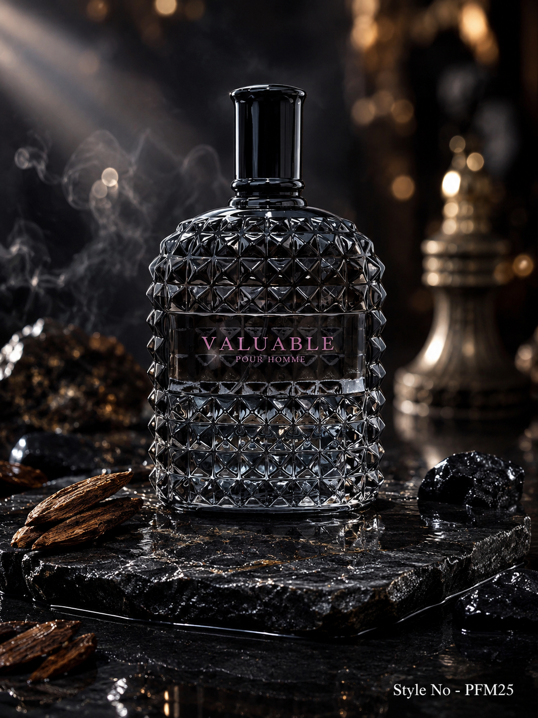 Studded Black Glass Eau De Parfum For Men - Long Lasting Leather Woody Fragrance