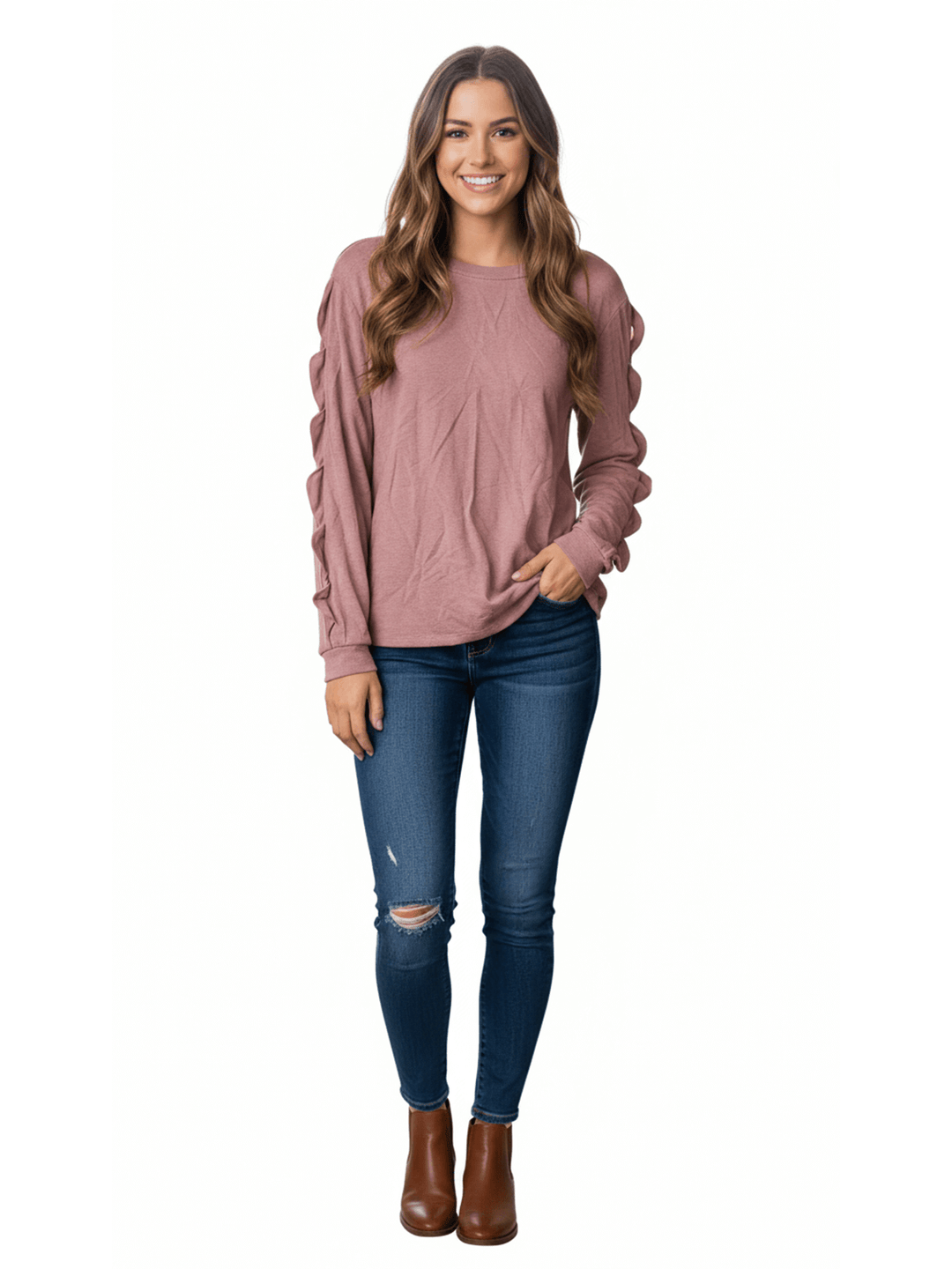 Pink Tie Sleeve Sweatshirt