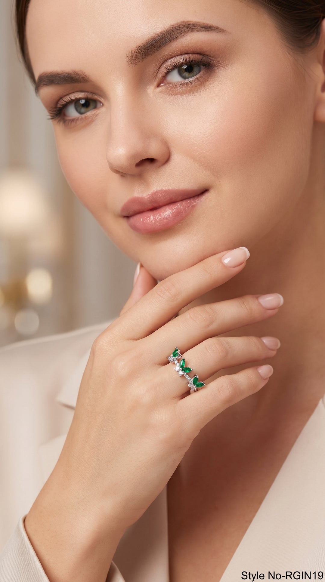 Emerald Green Crystal Butterfly Band Ring