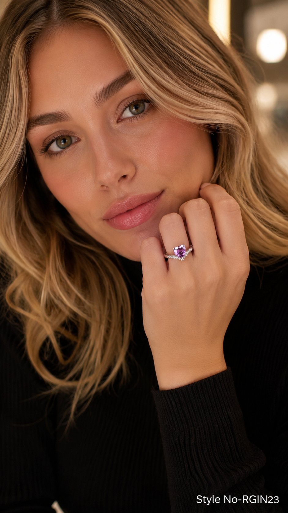 Amethyst Purple Heart Crystal Chevron Tiara Ring