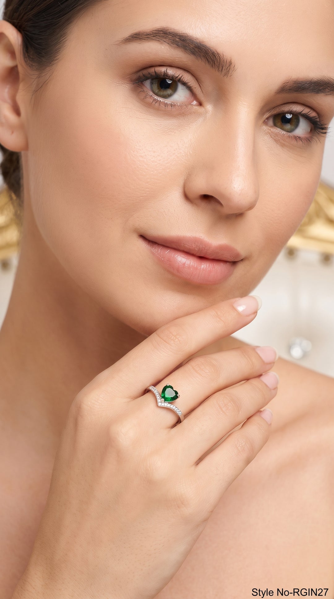 Emerald Green Heart Crystal Chevron Tiara Ring