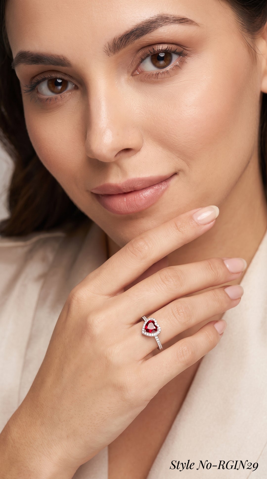 Ruby Red Heart Crystal Pavé Halo Ring