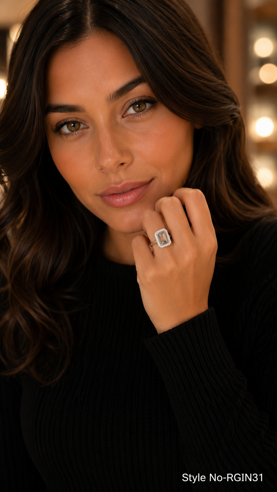 Emerald-Cut Clear Crystal Halo Cocktail Ring