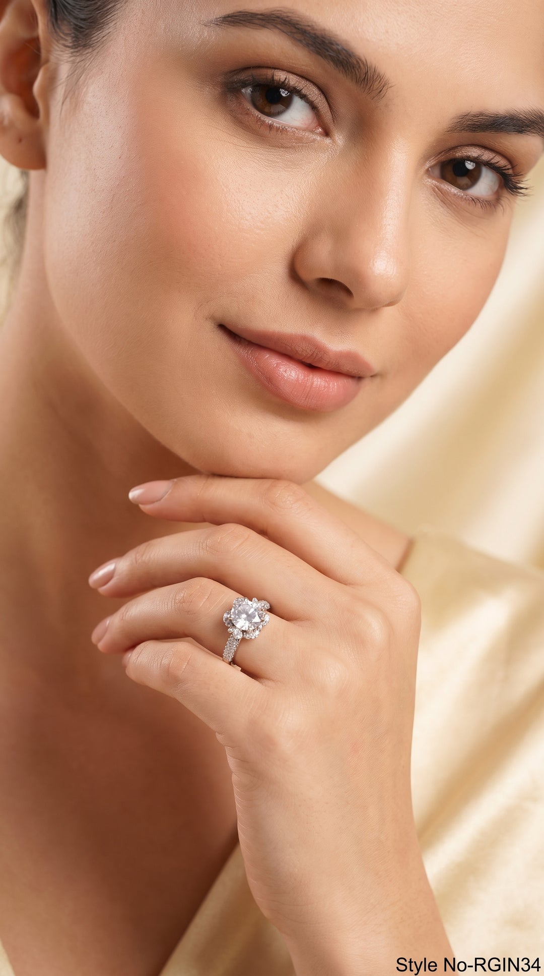 Cushion-Cut Clear Crystal Floral Halo Cocktail Ring