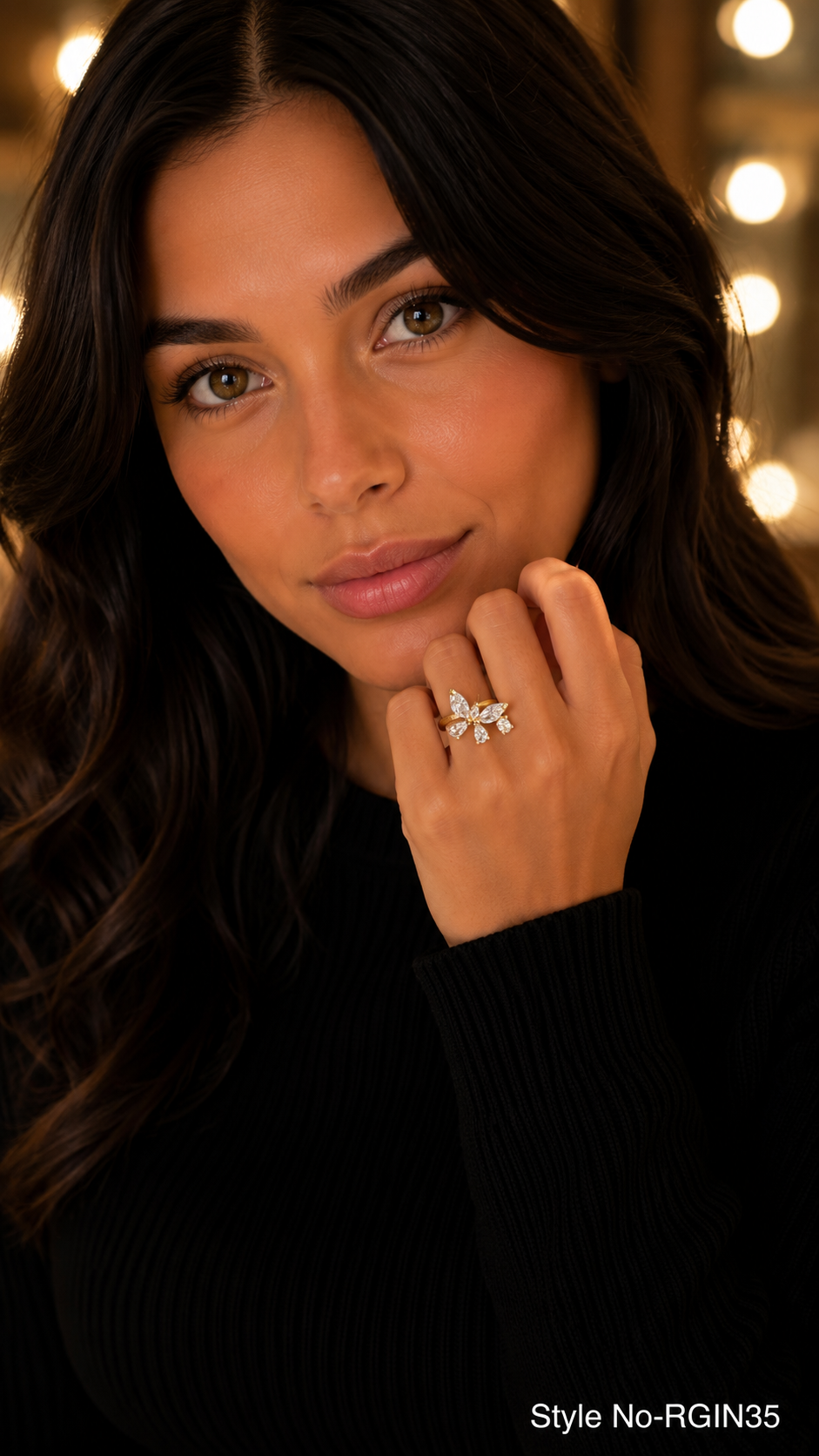Marquise Crystal Butterfly Gold-Tone Statement Ring