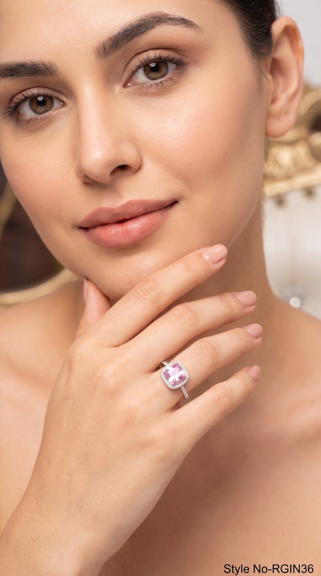 Cushion-Cut Pink Sapphire Crystal Halo Cocktail Ring
