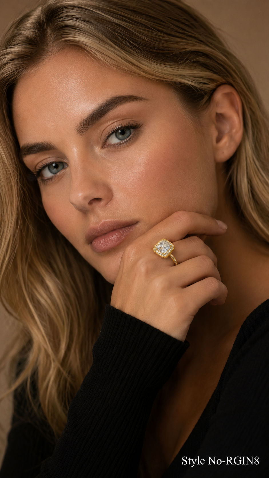 Gold Square Halo Crystal Ring | RGIN8