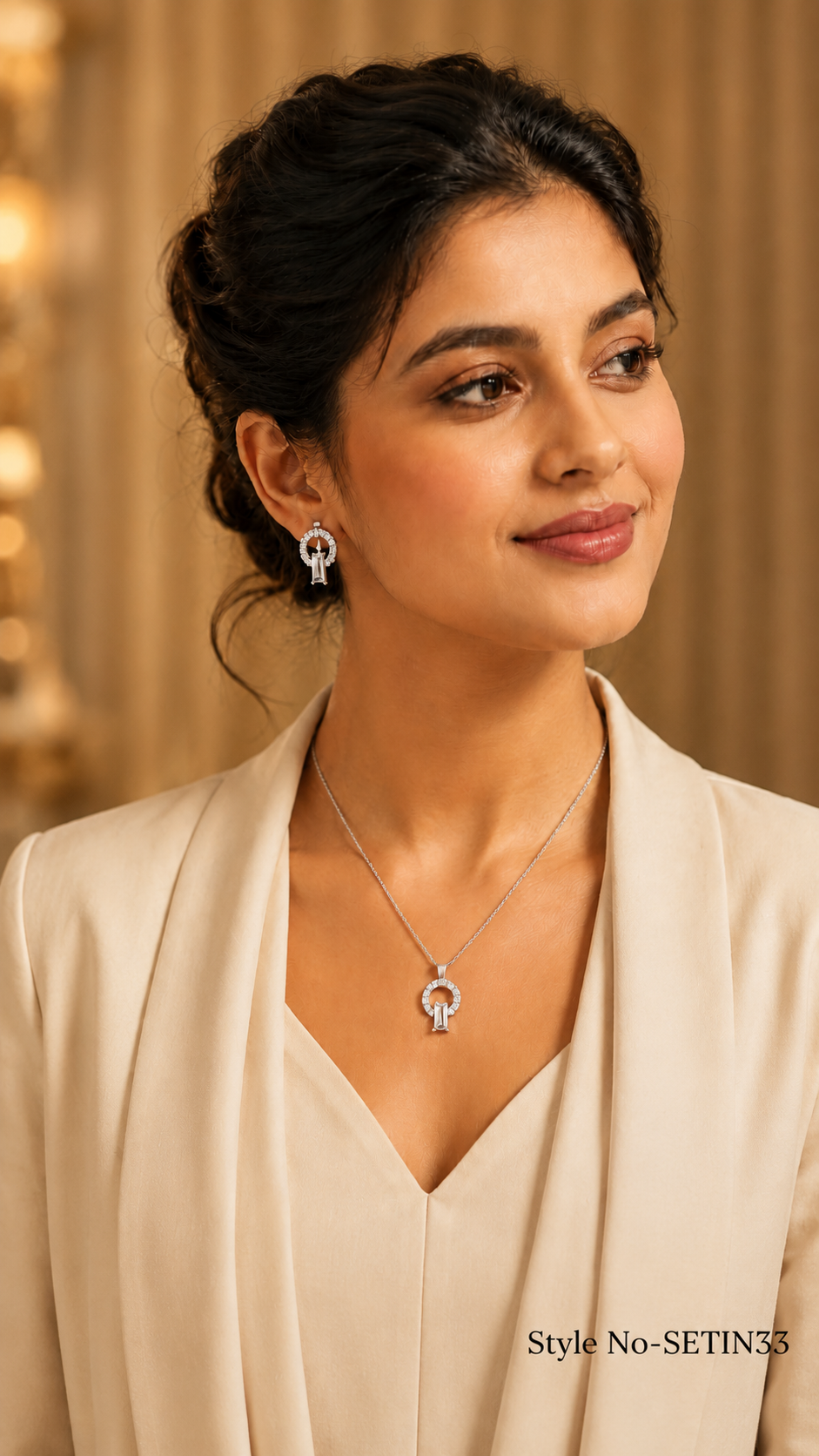 Silver Open Circle Pendant Necklace Set | SETIN33