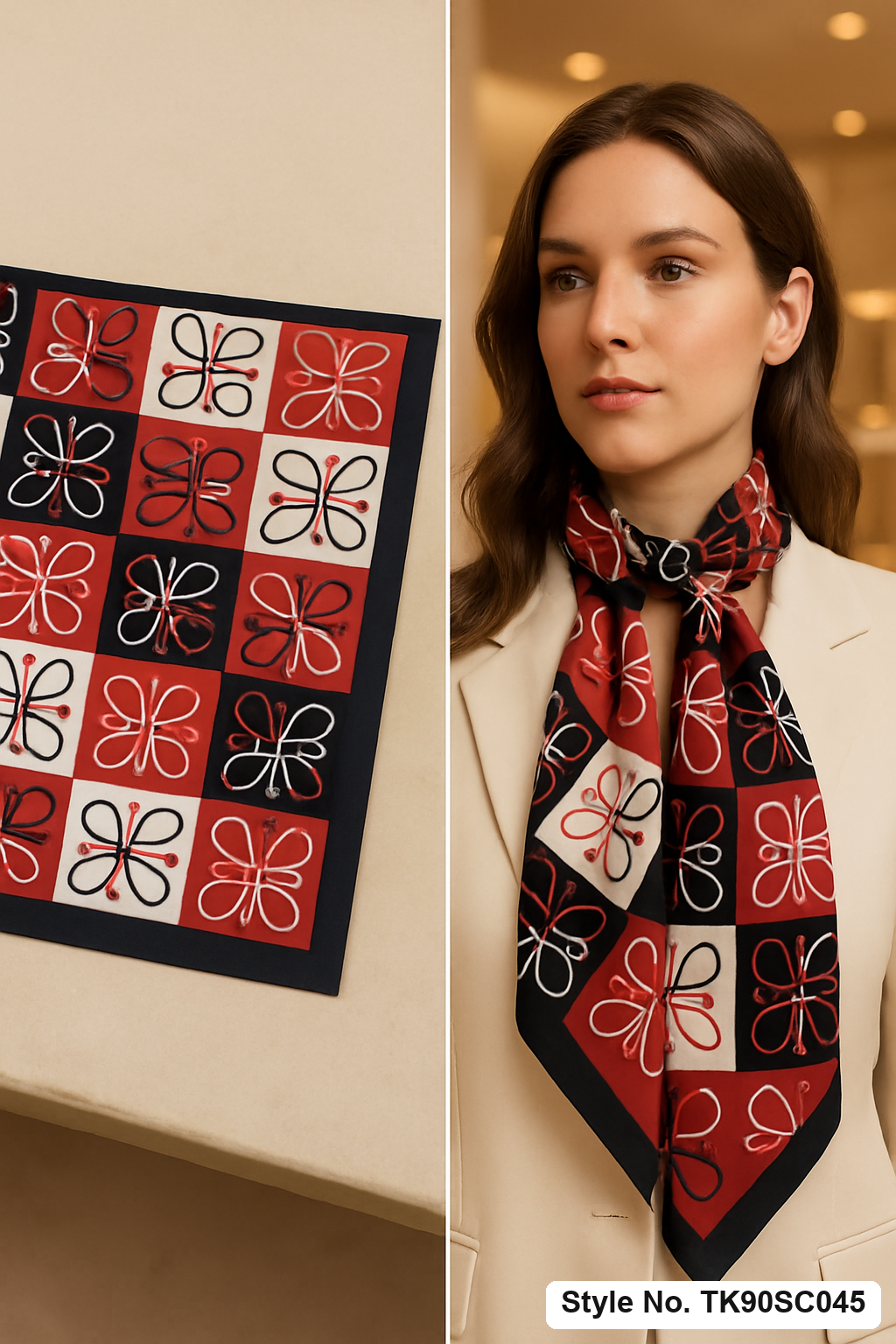 Square Checkered Cursive Monogram Scarf with Contrast Border