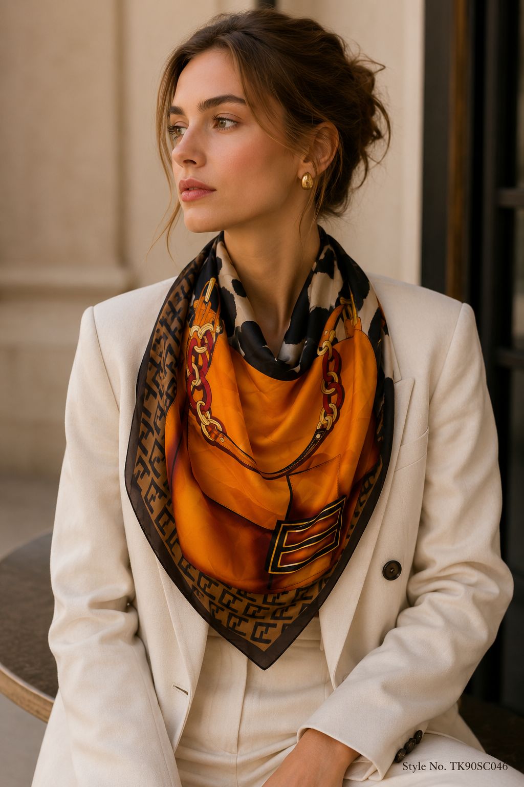 Square Handbag Motif Scarf with Animal Print &amp; Monogram Details