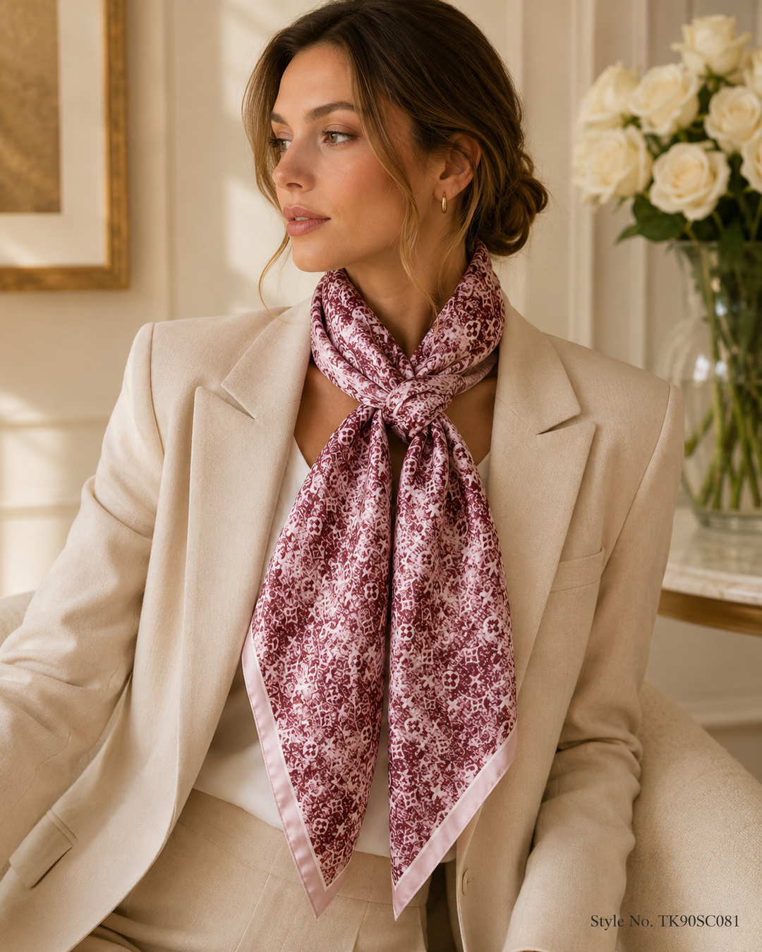 Square Star Motif Print Scarf with Smooth Outer Frame