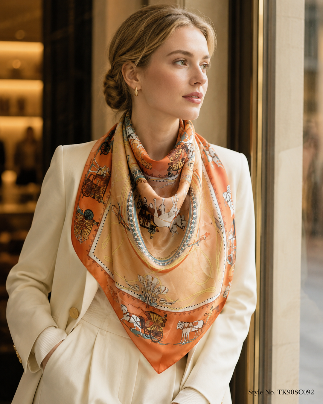 Ornate Framed Medallion Scarf in Rust, Tan &amp; Cream – TK90SC092