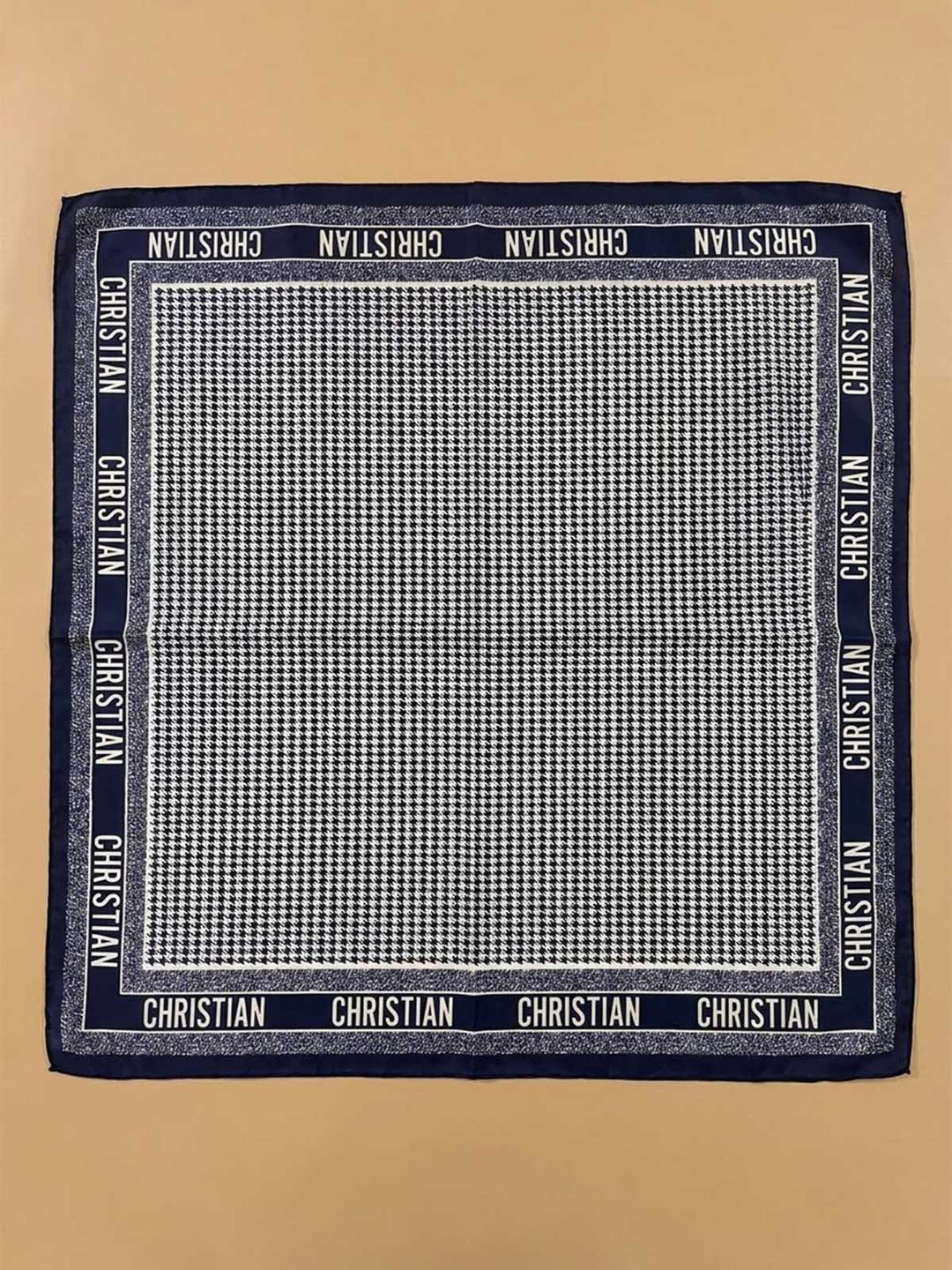 Square Micro Grid Scarf with Typography Edge Band