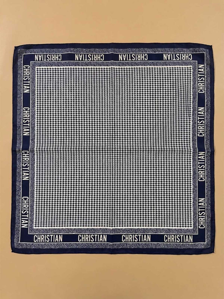 Square Micro Grid Scarf with Typography Edge Band