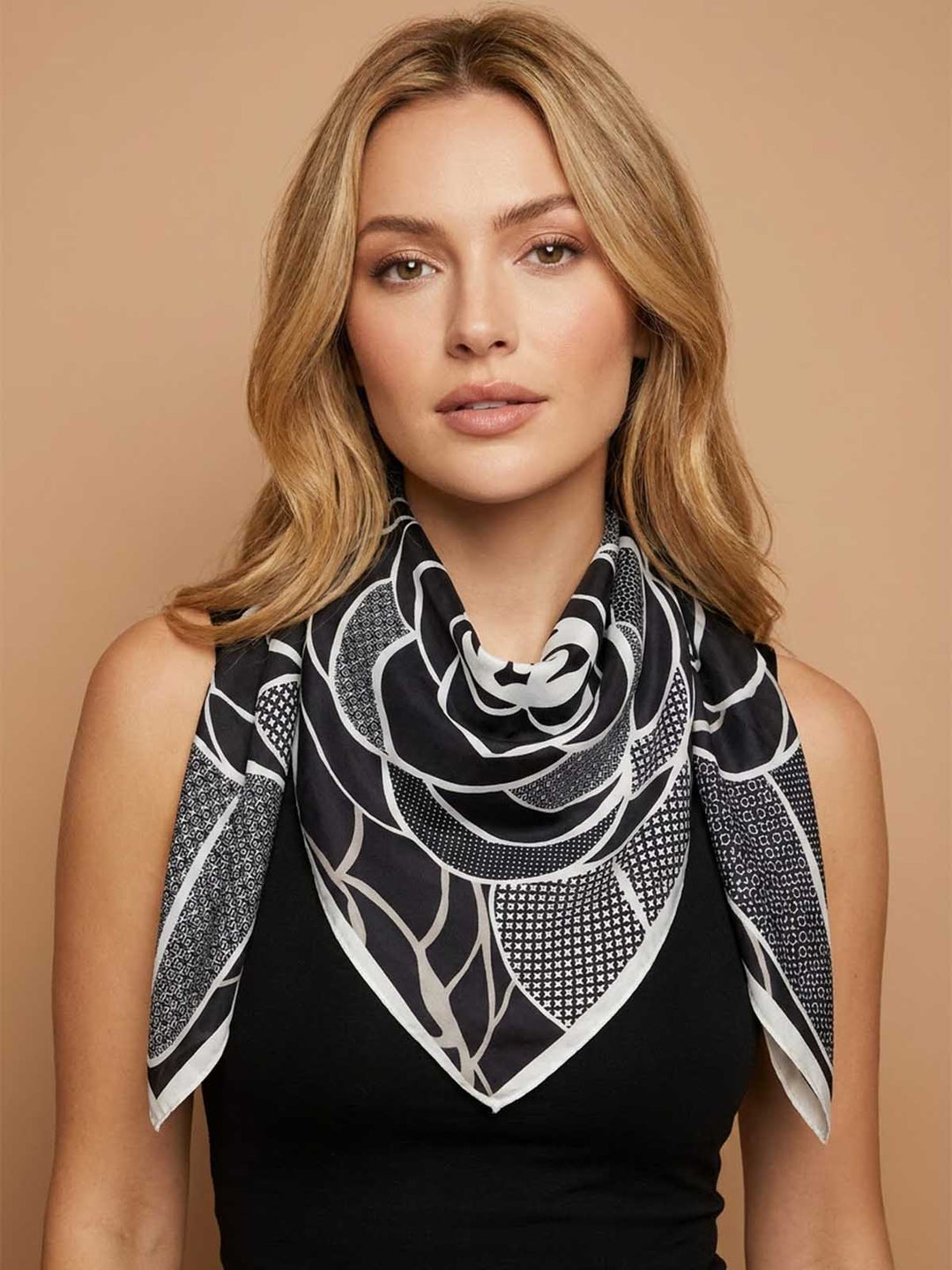 Square Camellia Floral Bloom Scarf with Textured Micro-Pattern Petals