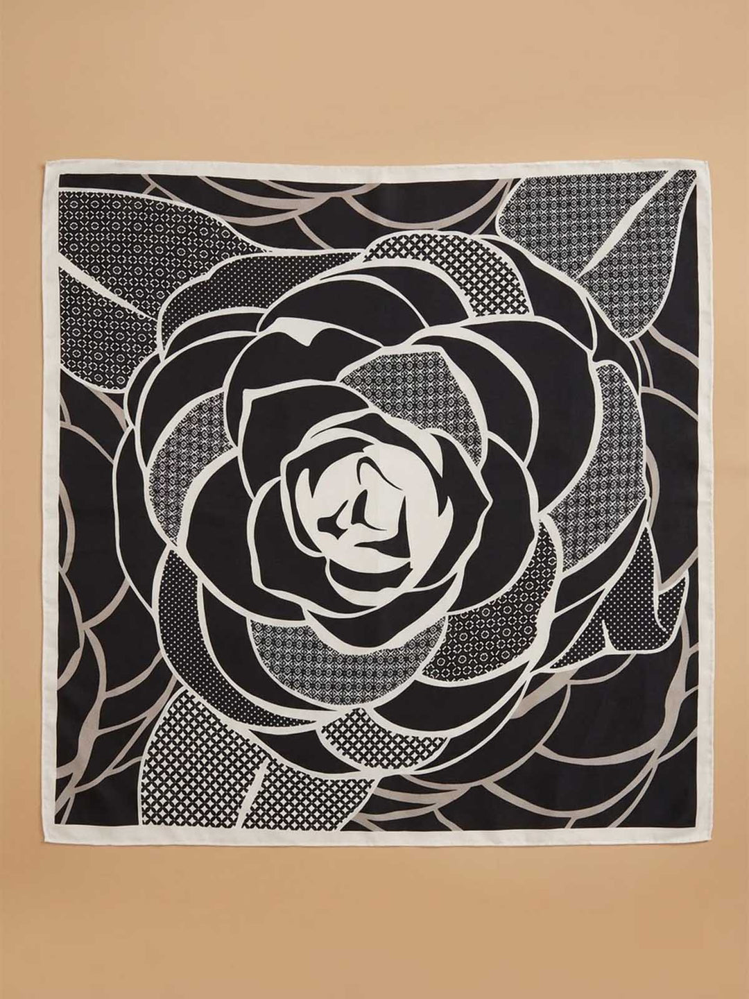 Square Camellia Floral Bloom Scarf with Textured Micro-Pattern Petals