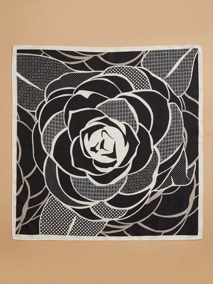 Square Camellia Floral Bloom Scarf with Textured Micro-Pattern Petals