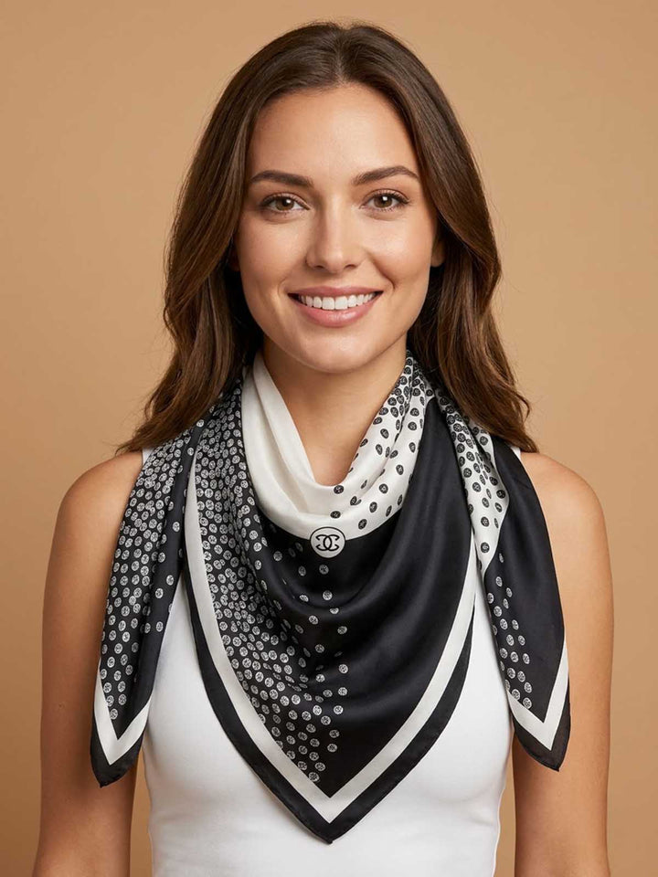 Square Gradient Polka Dot Scarf with Central Medallion Accent