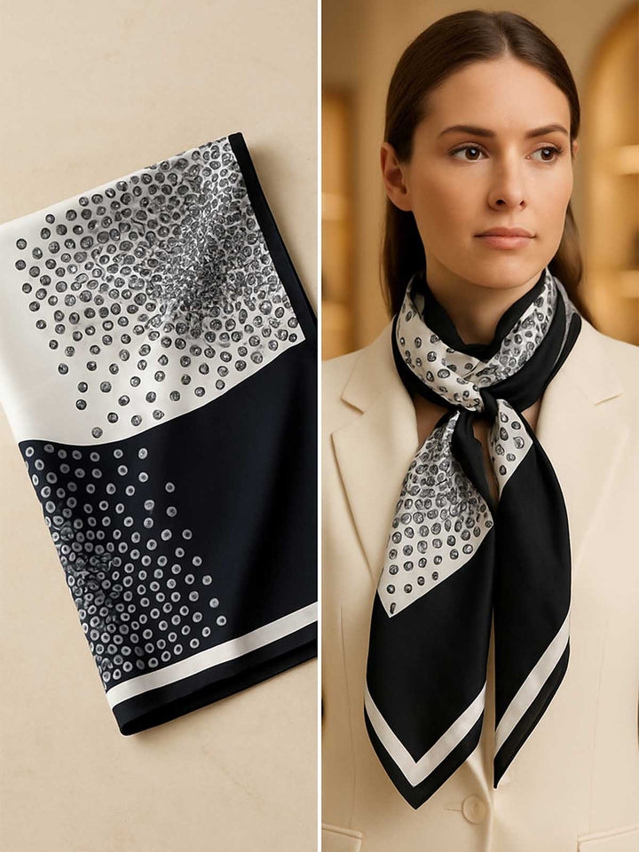 Square Gradient Polka Dot Scarf with Central Medallion Accent