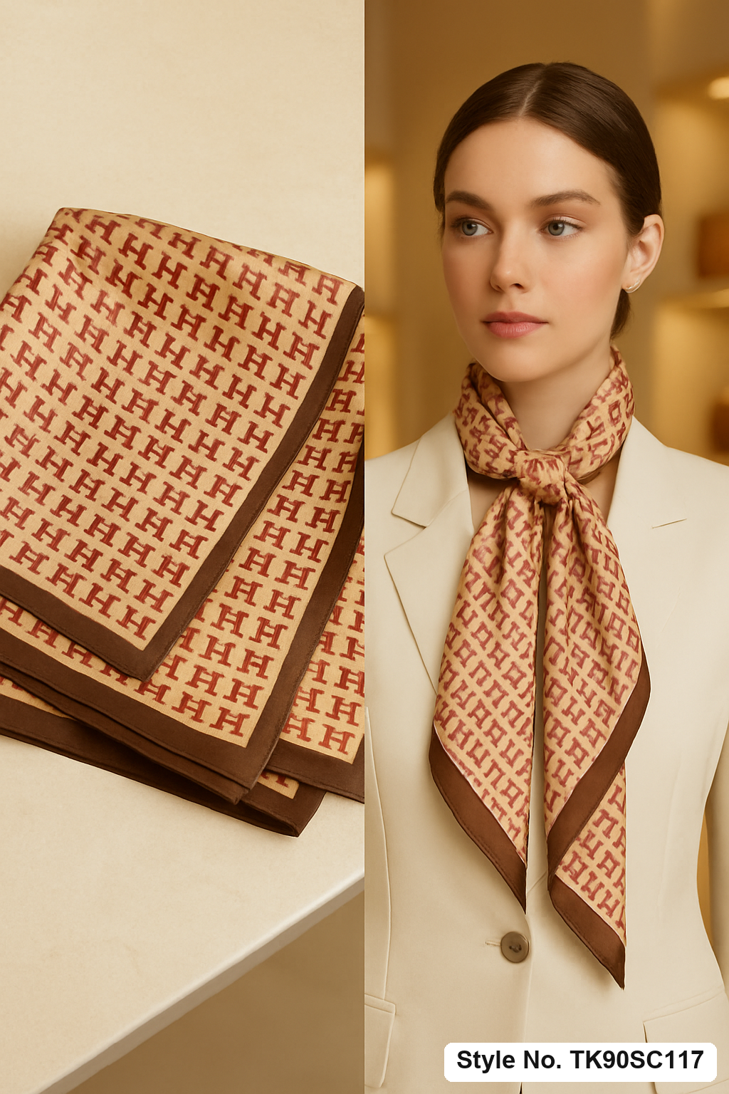 Square Repeating Alphabet Lattice Scarf with Contrast Border Frame