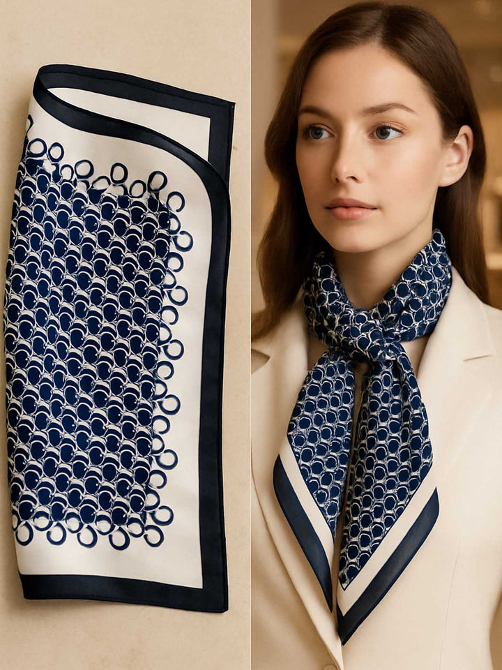 Square Monogram Emblem Field Scarf with Wide Contrast Border