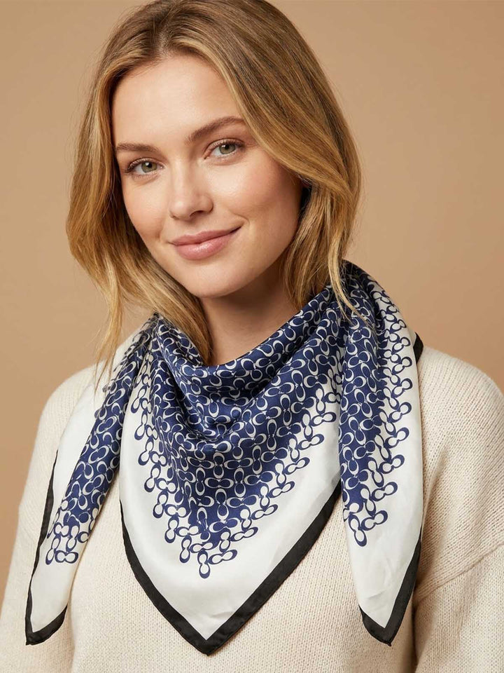 Square Monogram Emblem Field Scarf with Wide Contrast Border