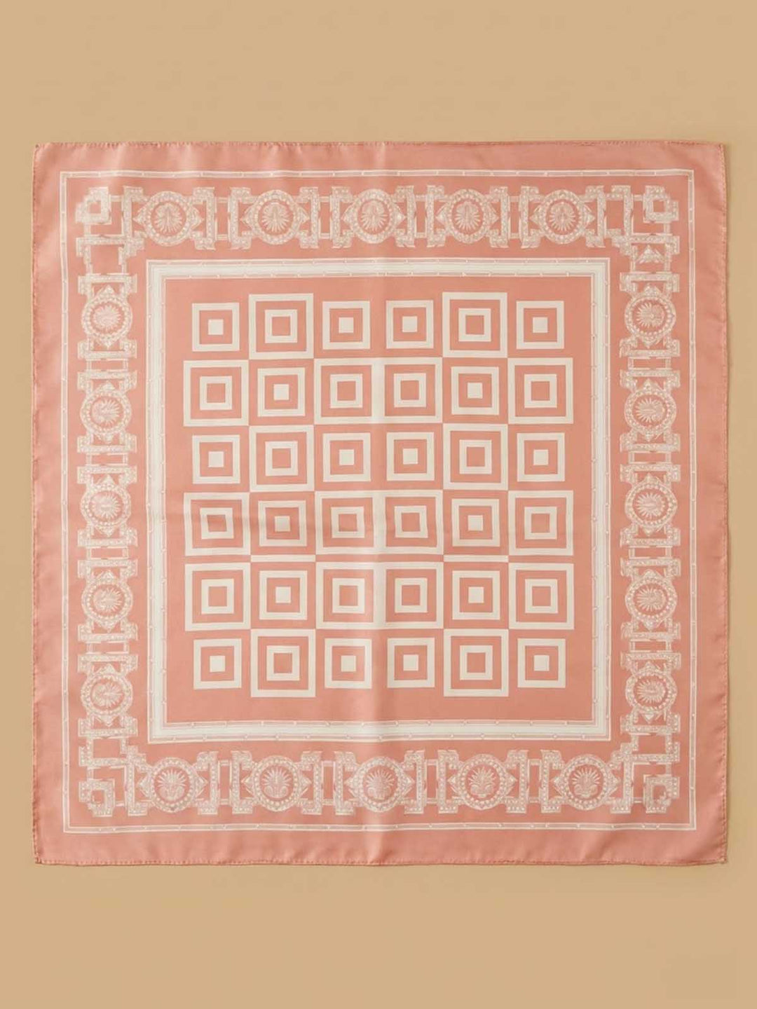 Square Geometric Opt Art Scarf with Medallion Pillar Border